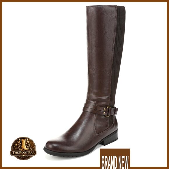 Knee High Riding Boots Faux Leather Side Zip Stretch Knit Chic Classic
